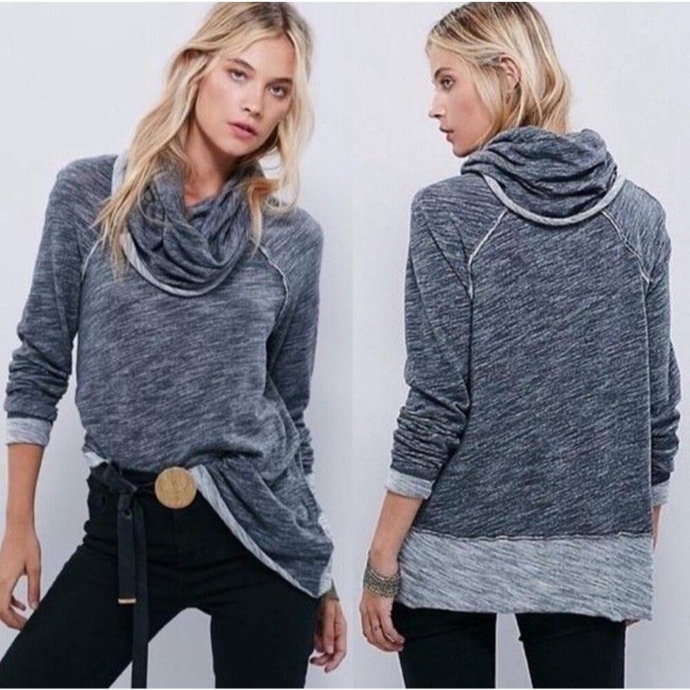 Free People Beach Cocoon Tunic Top One Size Gray Cowl Neck Boho Lagenlook